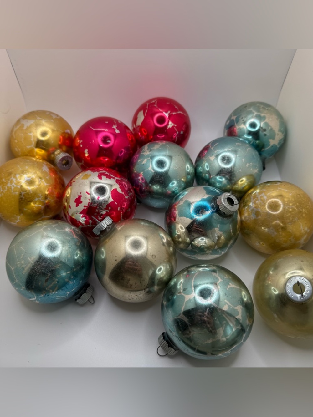 Antique Shiny Brite Mercury Glass Ornaments Lot 14 USA Large Patina Plain